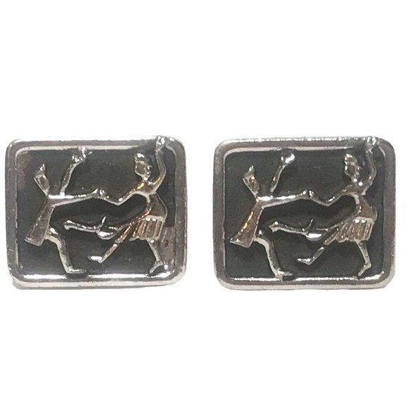 1940s 1950s Dancing Couple Cufflinks Silver Tone and Black Jitterbug Lindy - Picture 1 of 4